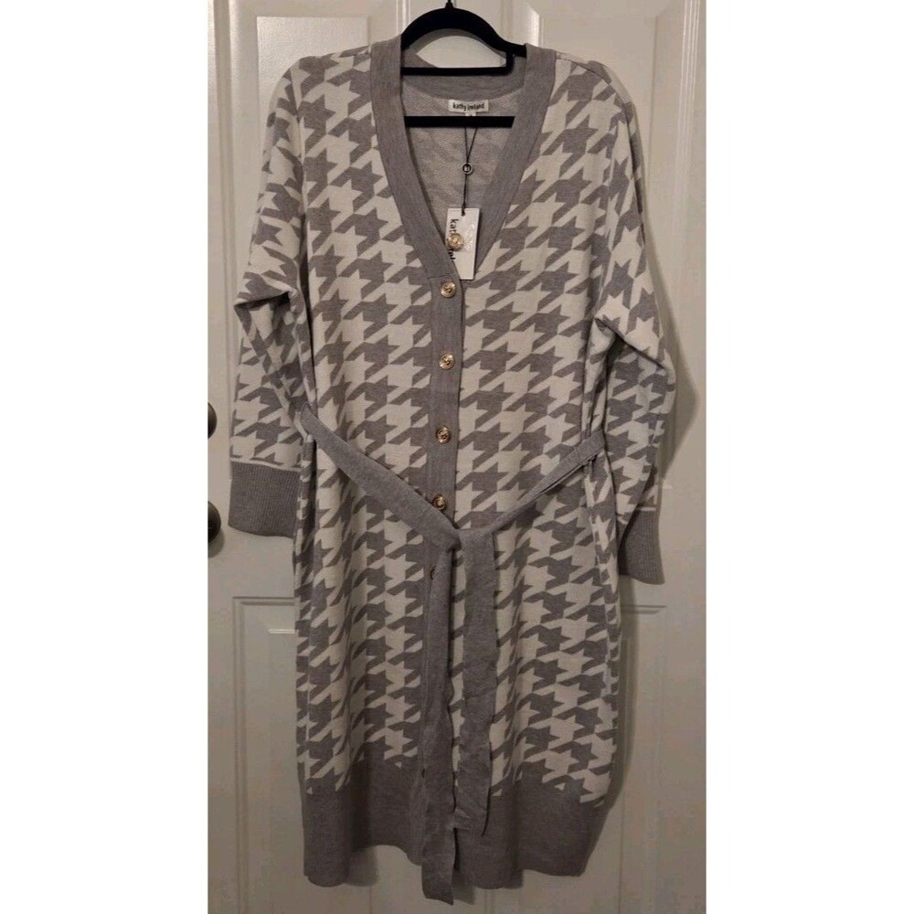 Kathy Ireland Button Down Sweater Dress Gray And White - Size 2X